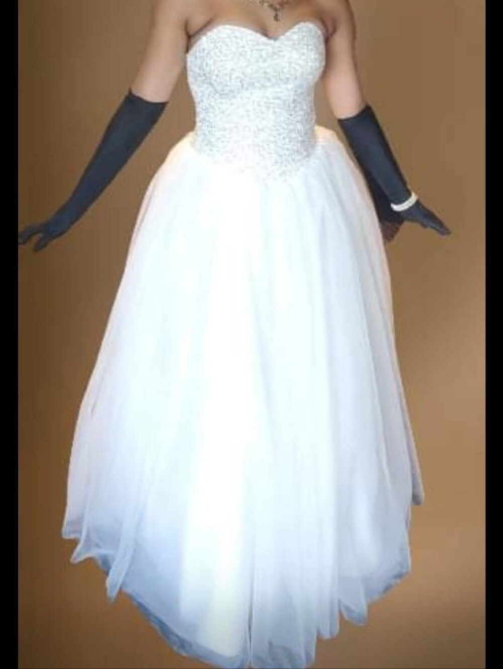 Source Unknown White Strapless Beaded Ball Gown